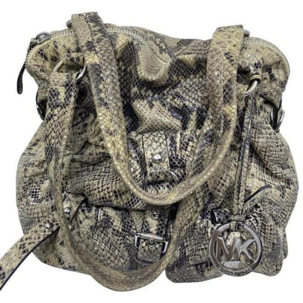 michael kors bag snake print beige leather tote - Picture 1 of 12